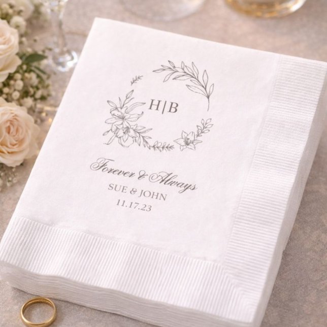 Serviette En Papier Couronne Florale Classique Monogramme Mariage (Créateur téléchargé)