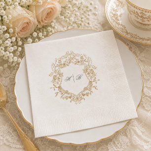 Serviette En Papier Couronne florale classique Monogramme Mariage