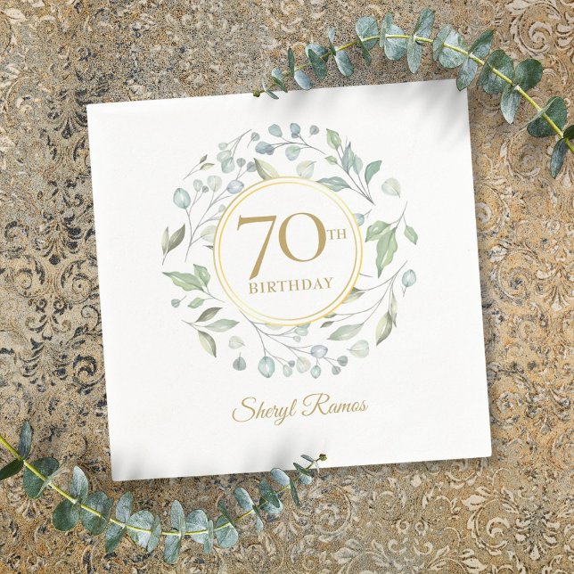 Serviette En Papier Couronne florale de laurier Élégant or 70e anniver (Laurel Floral Garland Elegant Gold 70th Birthday Napkins)