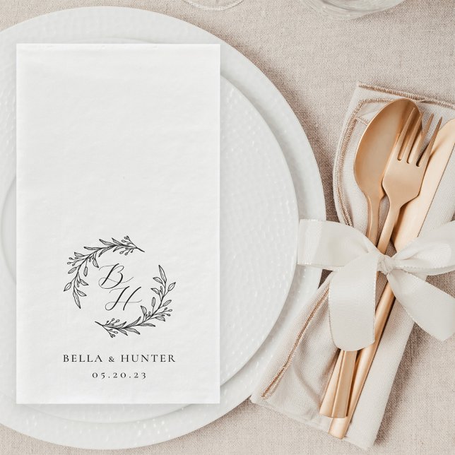 Serviette En Papier Couronne florale de mariage initiale monogramme (Créateur téléchargé)