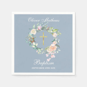 Serviette En Papier Couronne florale de roses baptême baptême bleu pou