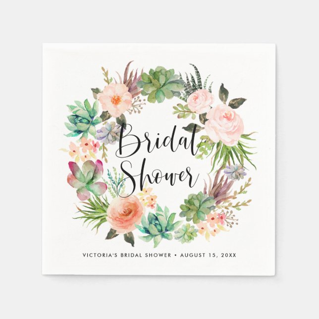 Serviette En Papier Couronne florale de succulentes Boho pour mariage  (Devant)