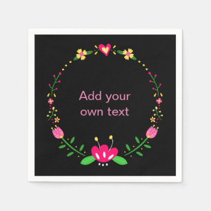 Serviette En Papier Couronne florale de texte personnalisé sur fond no