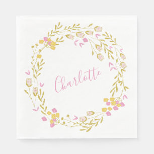 Serviette En Papier Couronne florale délicate rose vert Cottagecore No
