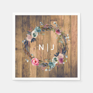 Serviette En Papier Couronne florale en bois rustique Mariage botaniqu