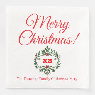 Serviette En Papier Couronne florale festive de Noël personnalisée pou