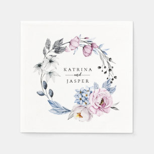 Serviette En Papier Couronne florale mauve bleu poussiéreux