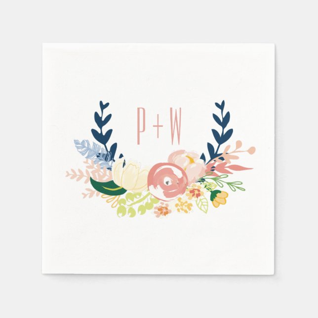 Serviette En Papier Couronne florale monogramme | Cocktail Napkin (Devant)