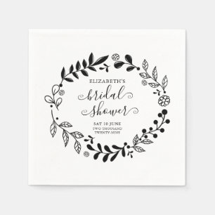 Serviette En Papier Couronne florale noire et blanche pour la douche d