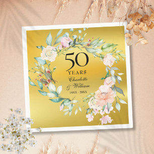 Serviette En Papier Couronne florale papier d'or 50e anniversaire de m