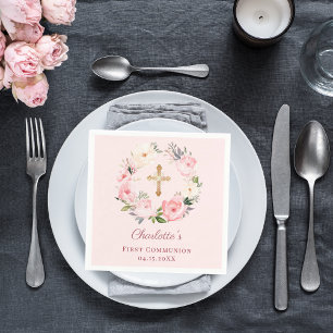 Serviette En Papier Couronne florale rose pastel pour déjeuner de prem