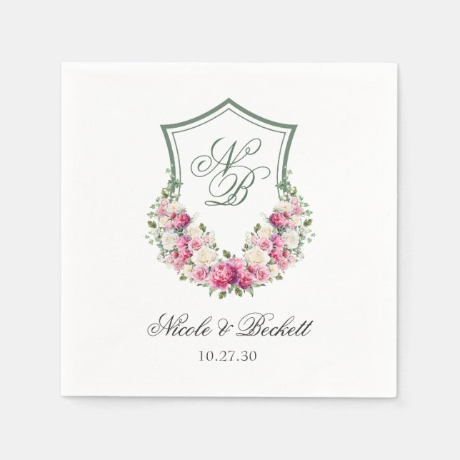 Serviette En Papier Couronne florale rose pour mariage (Devant)