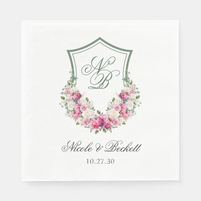 Serviette En Papier Couronne florale rose pour mariage (Devant)