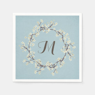 Serviette En Papier couronne monogramme blanche de branche florale sur