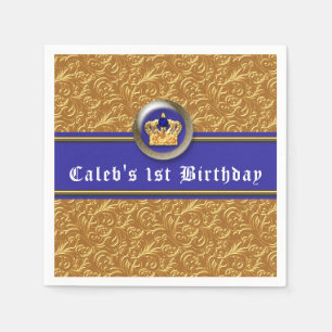 Serviette En Papier Couronne Or et Bleu Royal Fête d'anniversaire Pers