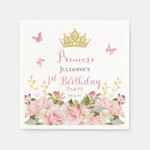 Serviette En Papier Couronne   Papillons Floral Princess 1er anniversa