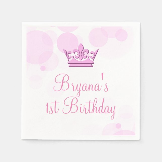 Serviette En Papier Couronne rose et points réception royale fête d'an (Devant)
