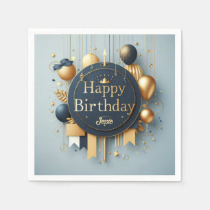 Serviette En Papier Couronne Royale Bleu Marine et Or Joyeux Anniversa