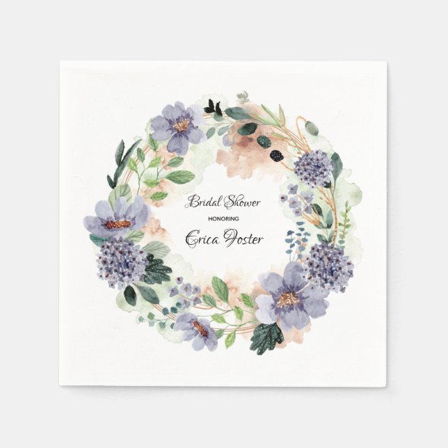 Serviette En Papier Couronne Shower Floral Aquarelle de Mariage (Devant)