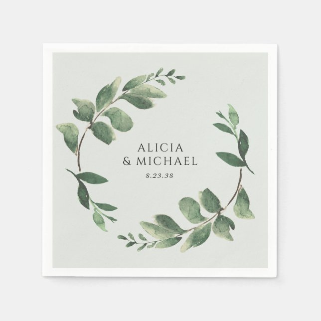 Serviette En Papier Couronnes de verdure Serviettes de mariage vert sa (Devant)