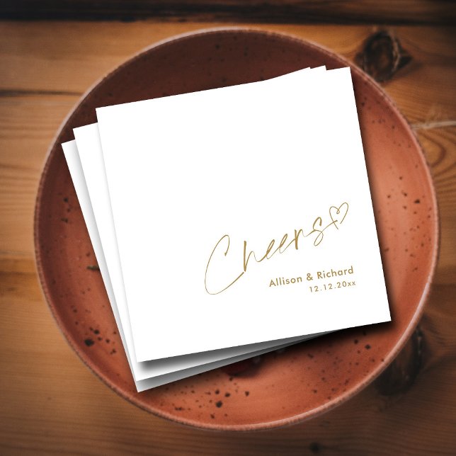 Serviette En Papier Courrier à la main : Mariage élégant (Modern Gold Cheers Hand Lettering_ Elegant Wedding Napkins )