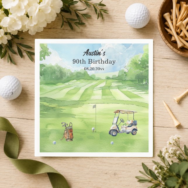 Serviette En Papier Cours de golf à l'aquarelle pour une fête d'annive (Créateur téléchargé)