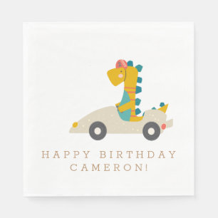 Serviette En Papier Course Cute Dinosaur Voiture Personnalisée Anniver