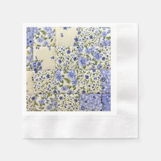 Serviette En Papier courtepointe calico florale bleue (Devant)