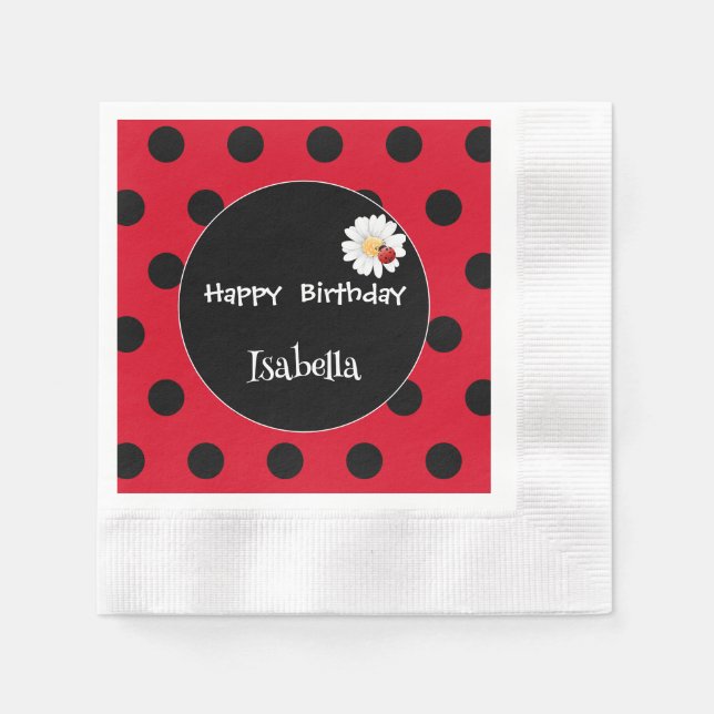 Serviette En Papier Coute Polka point Ladybug Daisy Flower fête d'anni (Devant)