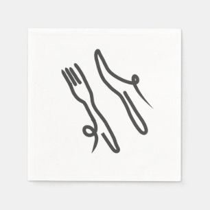 Serviette En Papier Couteau alimentaire et fourche moderne gris et bla