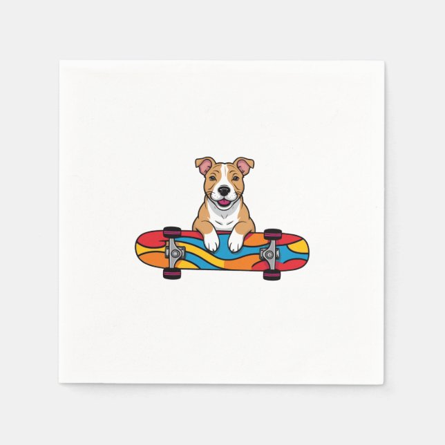 Serviette En Papier Couteau Bull Terrier sur skateboard (Devant)