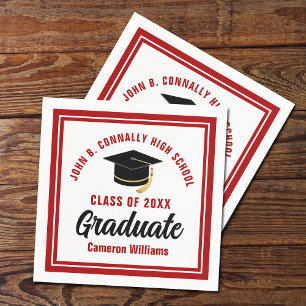 Serviette En Papier Coutume Red White Graduate 2025 Graduation Party