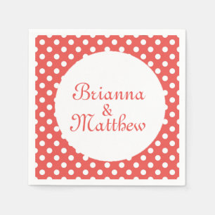 Serviette En Papier Coutume Rouge & Blanc Polka Dot Bride & Groom