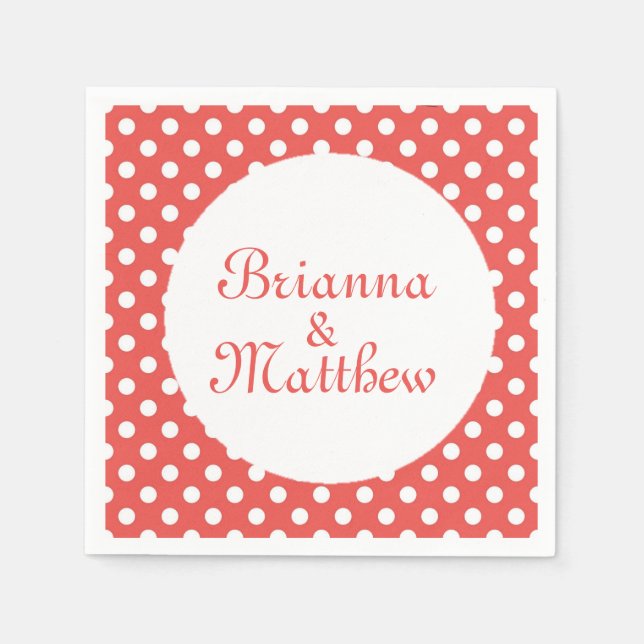 Serviette En Papier Coutume Rouge & Blanc Polka Dot Bride & Groom (Devant)