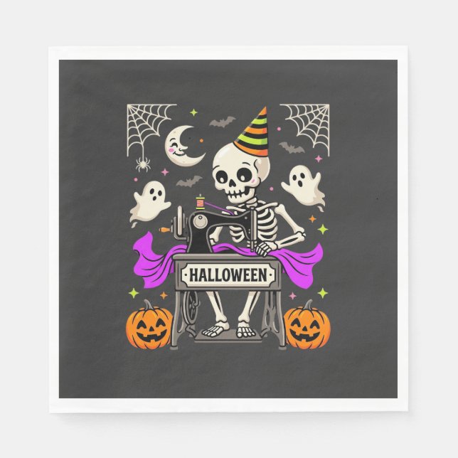 Serviette En Papier Couture de squelette d'Halloween Fantôme Citrouill (Devant)