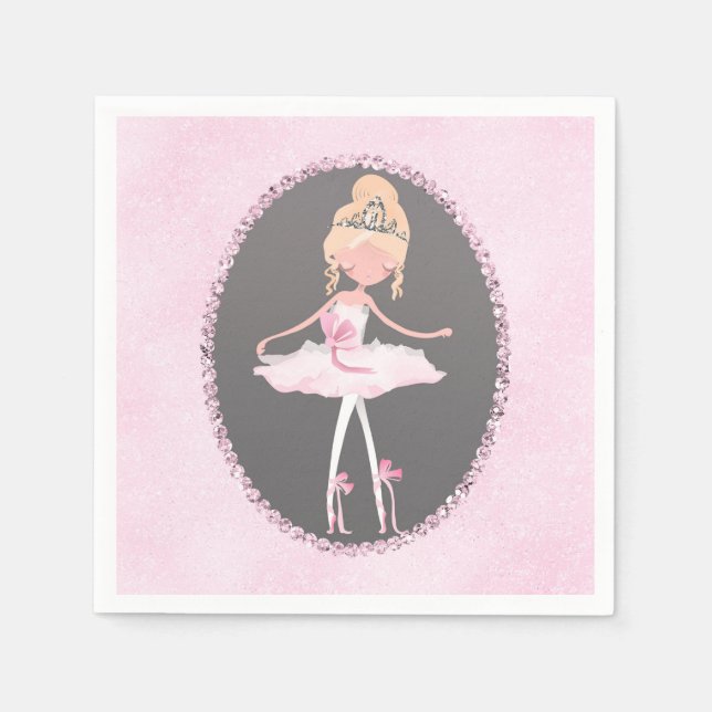 Serviette En Papier Couture rose et gris Ballerina Anniversaire (Devant)