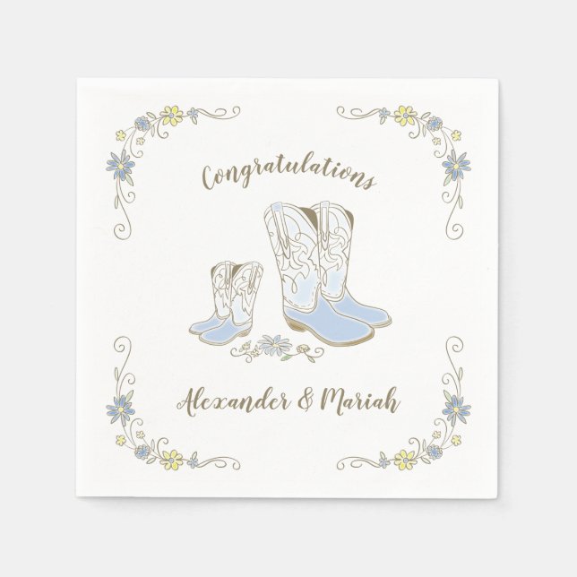 Serviette En Papier Cowboy Baby shower Pays Western Blue Boy (Devant)