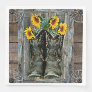 Serviette En Papier Cowboy Boots Sunflowers Rustic Barque