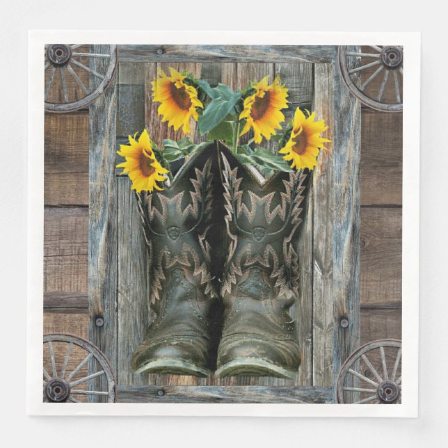 Serviette En Papier Cowboy Boots Sunflowers Rustic Barque (Devant)