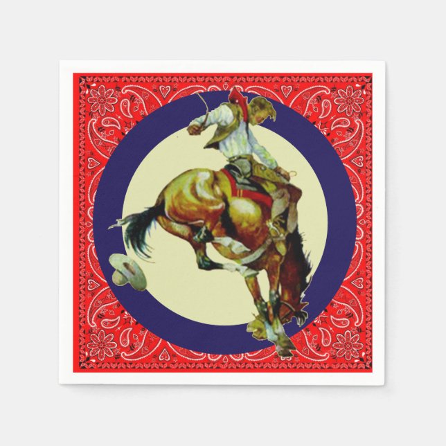 Serviette En Papier Cowboy Bronc de Western Party (Devant)