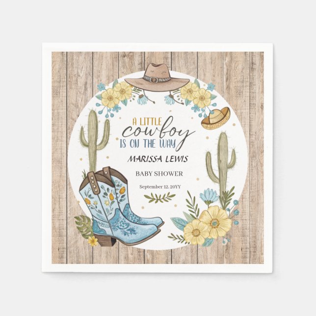 Serviette En Papier Cowboy budget Bleu Jaune bottes occidentales senti (Devant)