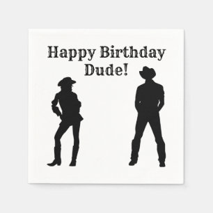 Serviette En Papier Cowboy Cowgirl Joyeux Anniversaire Dude