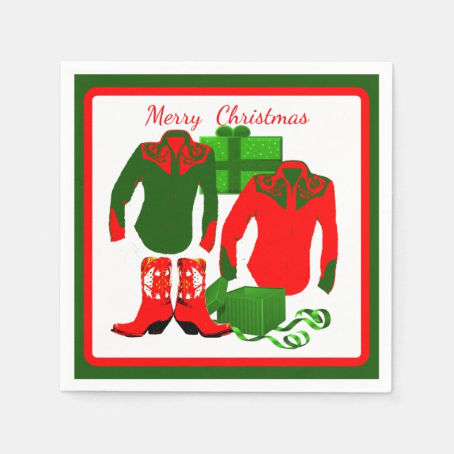 Serviette En Papier Cowboy Cowgirl Rodeo Chemises et bottes occidental (Devant)