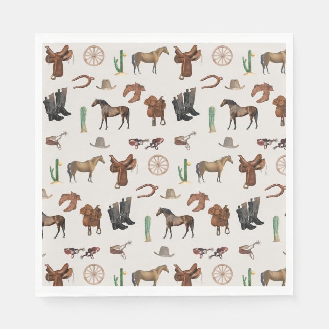 Serviette En Papier Cowboy Cowgirl Western Rodeo Pays Motif (Devant)
