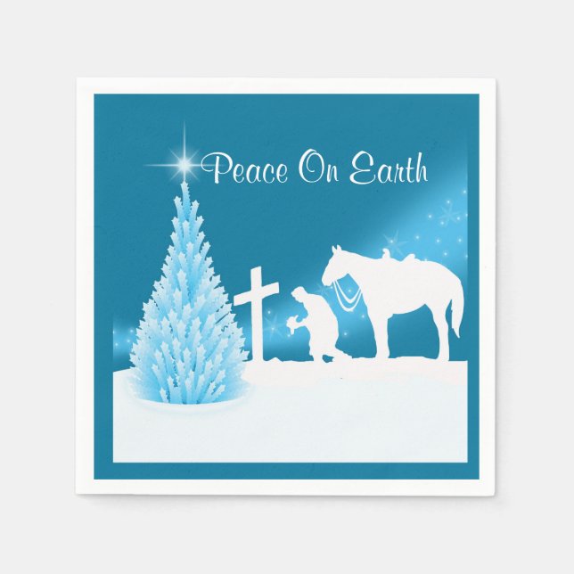 Serviette En Papier Cowboy de Noël occidental priant (Devant)