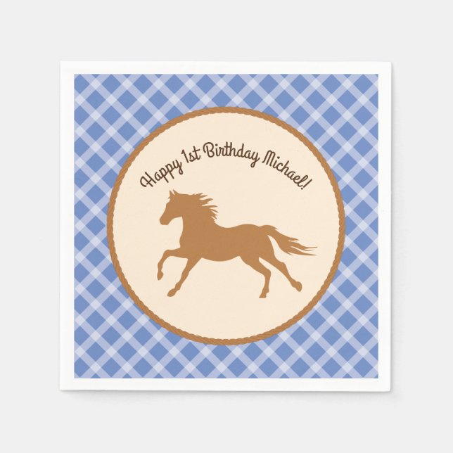 Serviette En Papier Cowboy Horse Pony Cute 1er Anniversaire Thème de f (Devant)