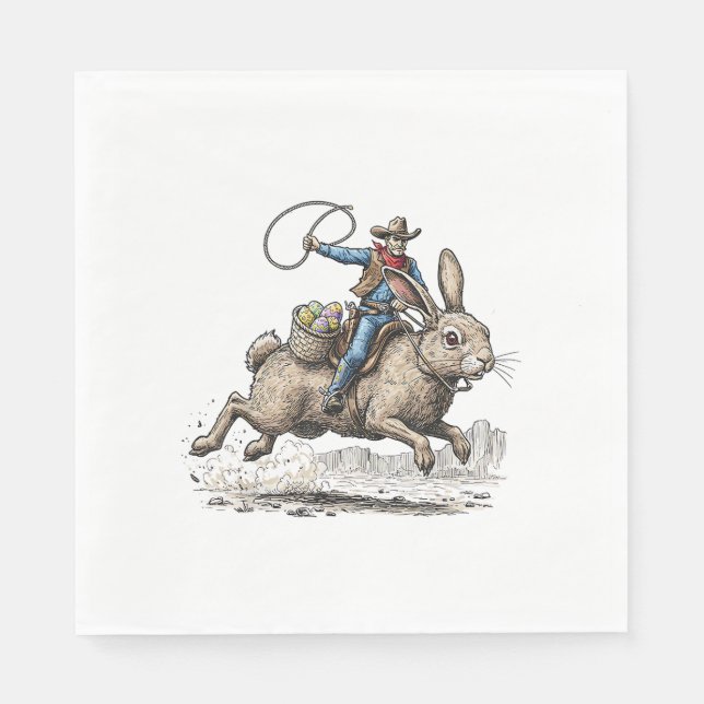 Serviette En Papier Cowboy Riding Easter Bunny Western Howdy Easter Fu (Devant)