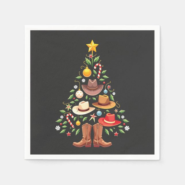 Serviette En Papier Cowboy Western Christmas Tree Père Noël (Devant)