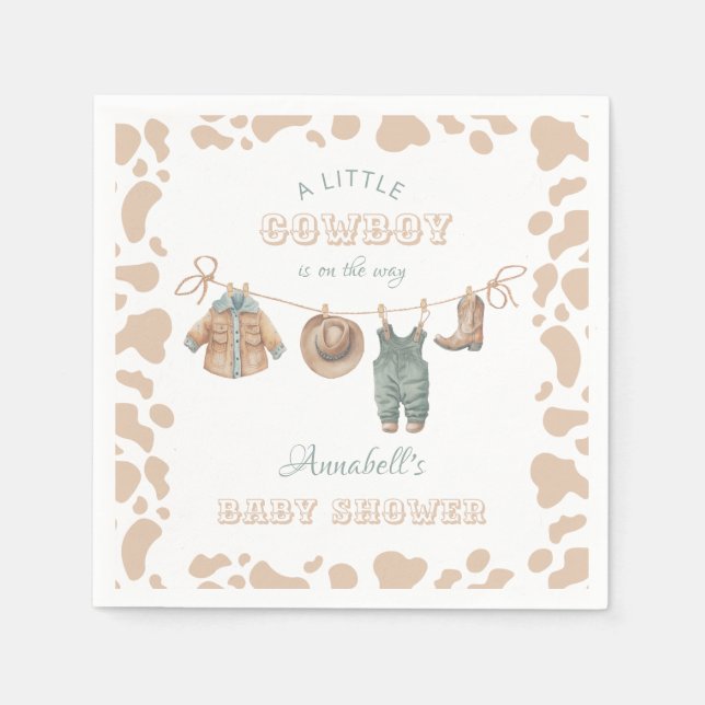 Serviette En Papier Cowboy Western Light Brown Boy Baby shower Bienven (Devant)