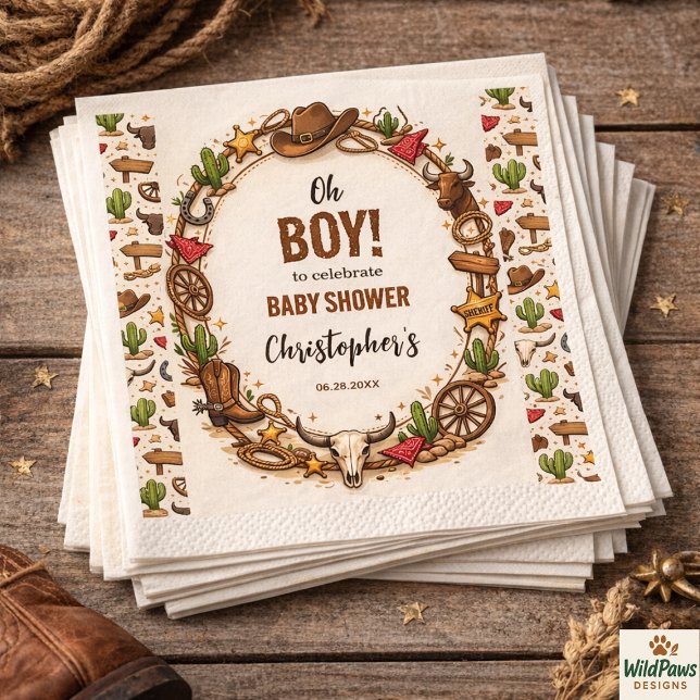Serviette En Papier Cowboy Wild West Rodeo Ranch | Rustique bébé occid (Cowboy Wild West Rodeo Ranch | Rustic Western Baby Napkins)